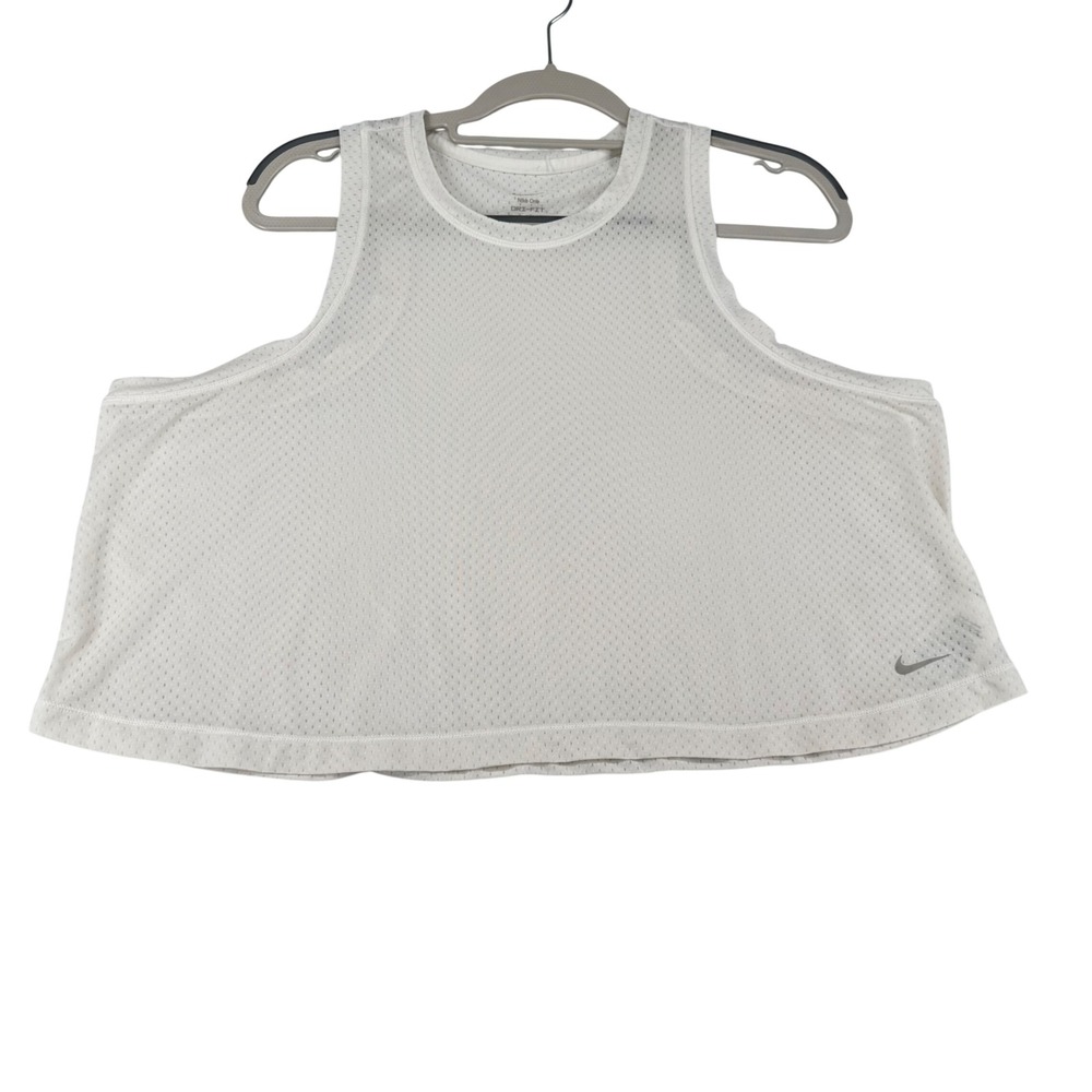 Nike One Dri-FIT Tank Top Womens XL White Mesh Cropped Athletic Racerback Shirt